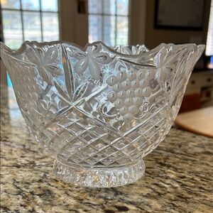 Vintage Lead Crystal Glass Bowl with Floral and Grape Design